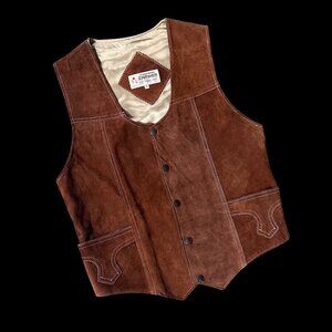 Vintage Western Brown Leather Suede Vest Small Zamher Mexico Festival Cowboy